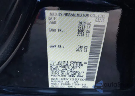 2015 Nissan Altima 2.5 Sv z USA, uszkodzony, nr VIN 1N4AL3AP8FC256750